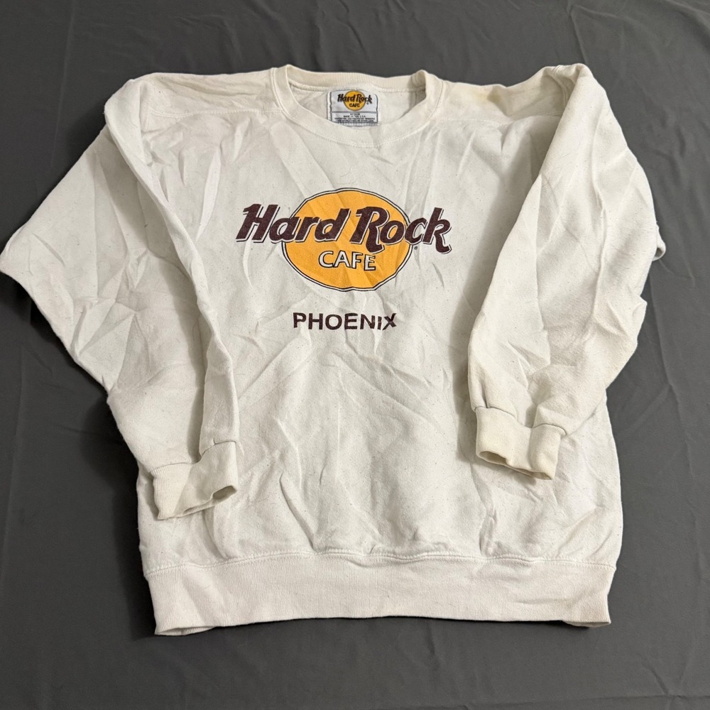 Vintage Hard Rock Cafe Medium Phoenix Arizona Pullover Sweatshirt White USA Made